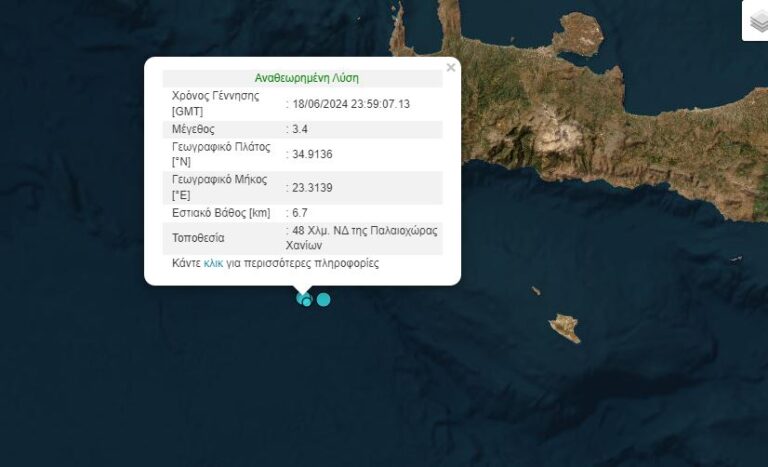 Νότια Κρήτη: Τρεις σεισμικές δονήσεις από 3 έως 3,4 Ρίχτερ μέσα σε λίγα λεπτά