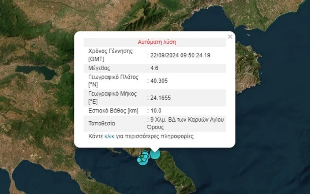 Ισχυρός σεισμός 4,6 Ρίχτερ στο Άγιον Όρος – Ακολούθησε μετασεισμός 3,9 Ρίχτερ