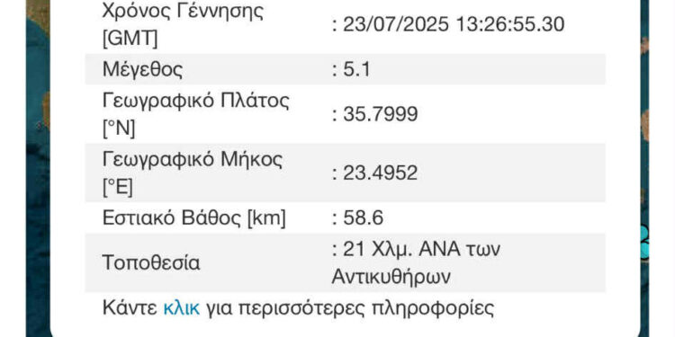 Σεισμός 5,1 Ρίχτερ στα Χανιά